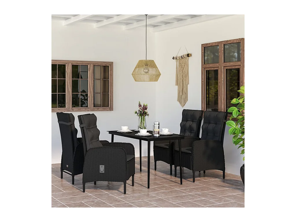 Ensemble de salle à manger de jardin avec coussins 5 pièces Noir