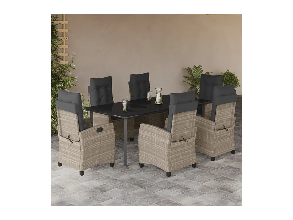 7-delige Tuinset met kussens poly rattan grijs