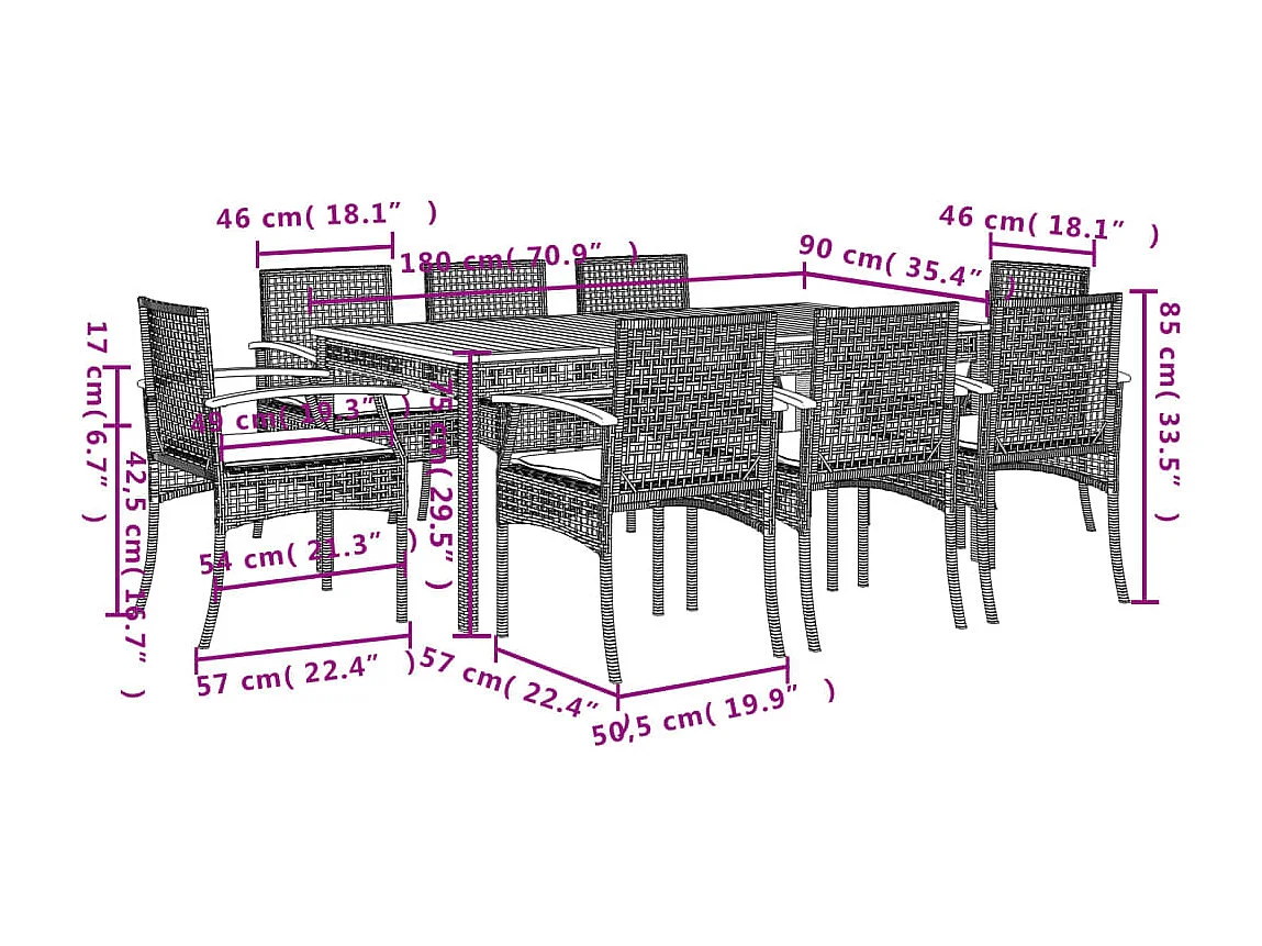 9-delige Tuinset met kussens poly rattan grijs