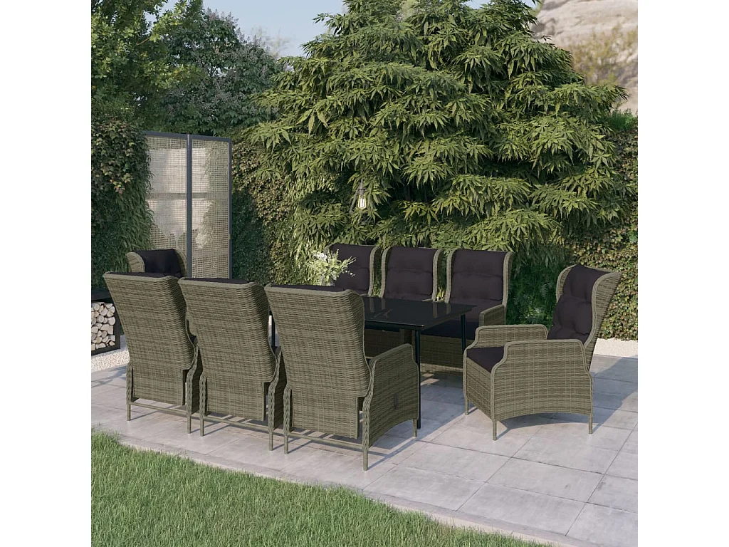 9 peças conjunto de jantar para jardim castanho