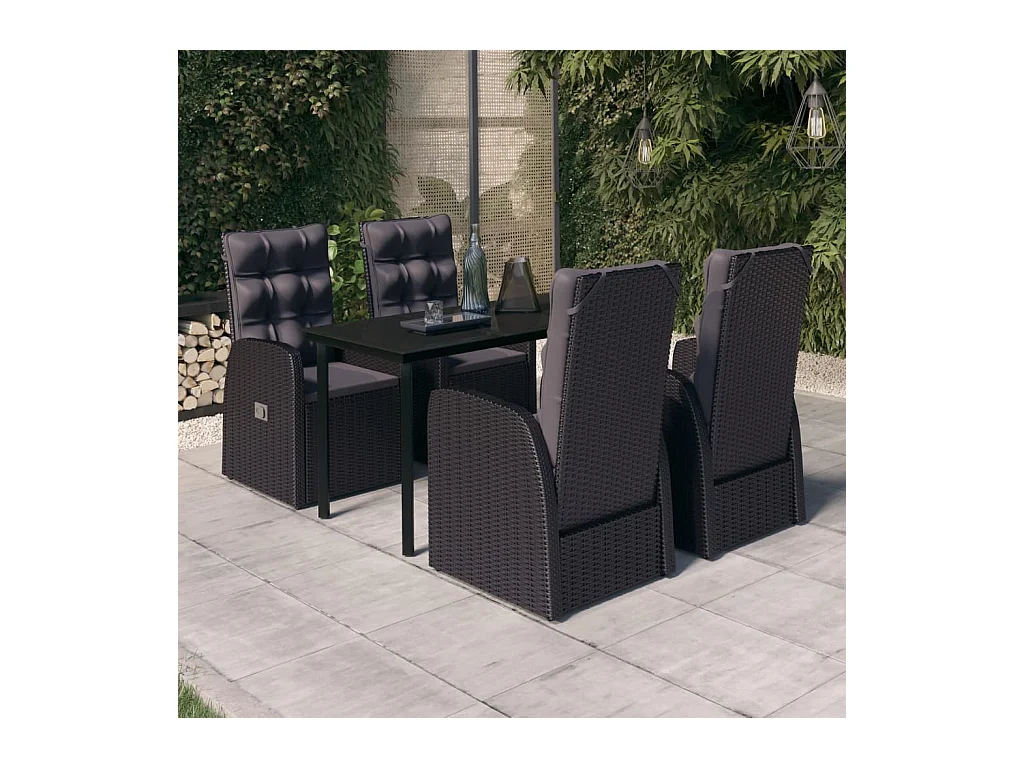 Juego de comedor de jardín 5 piezas con cojines negro