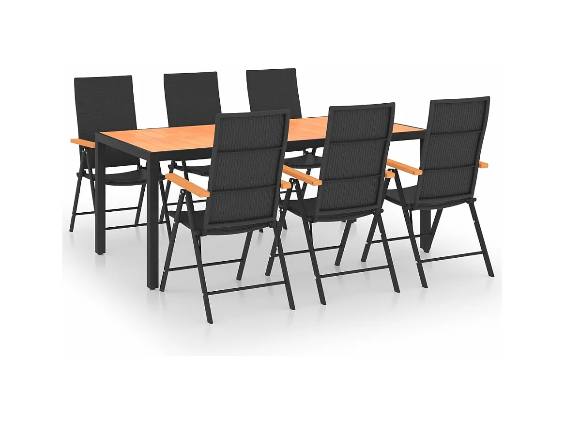 Juego de comedor para jardín 7 piezas negro y marrón