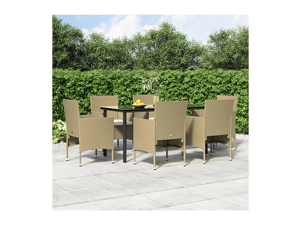 Juego de comedor de jardín 7 piezas con cojines beige y negro