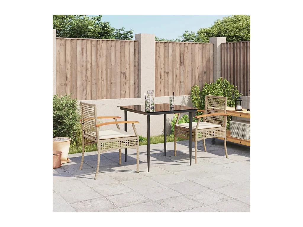 Ensemble à manger de jardin et coussins 3 pièces Beige poly rotin