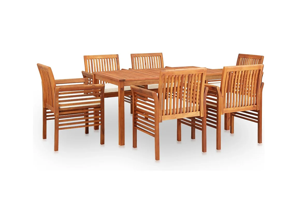 Mobilier à dîner d'extérieur 7 pièces et coussins Acacia solide