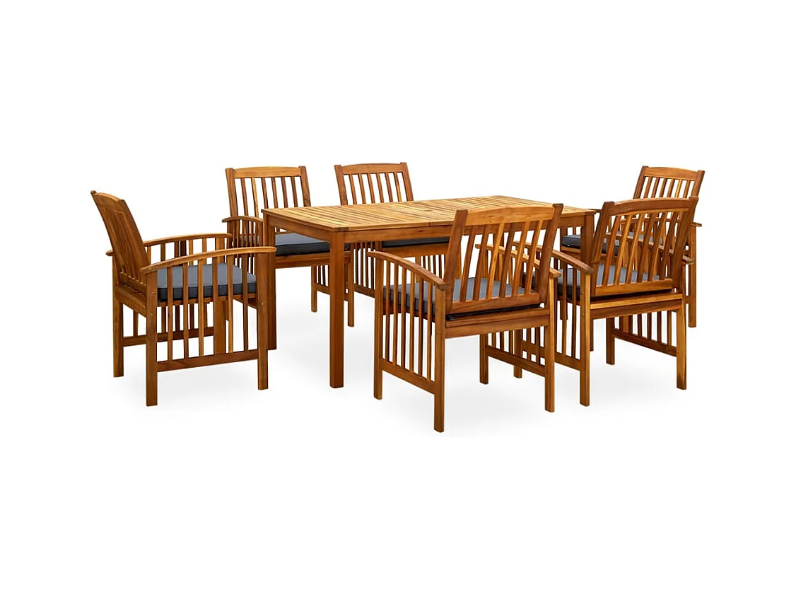 Mobilier à dîner de jardin 7 pièces avec coussins Acacia solide