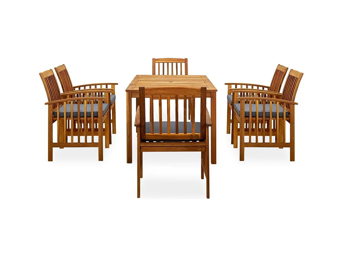 Mobilier à dîner de jardin 7 pièces avec coussins Acacia solide