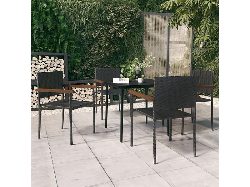 Juego de comedor para jardín 5 piezas negro