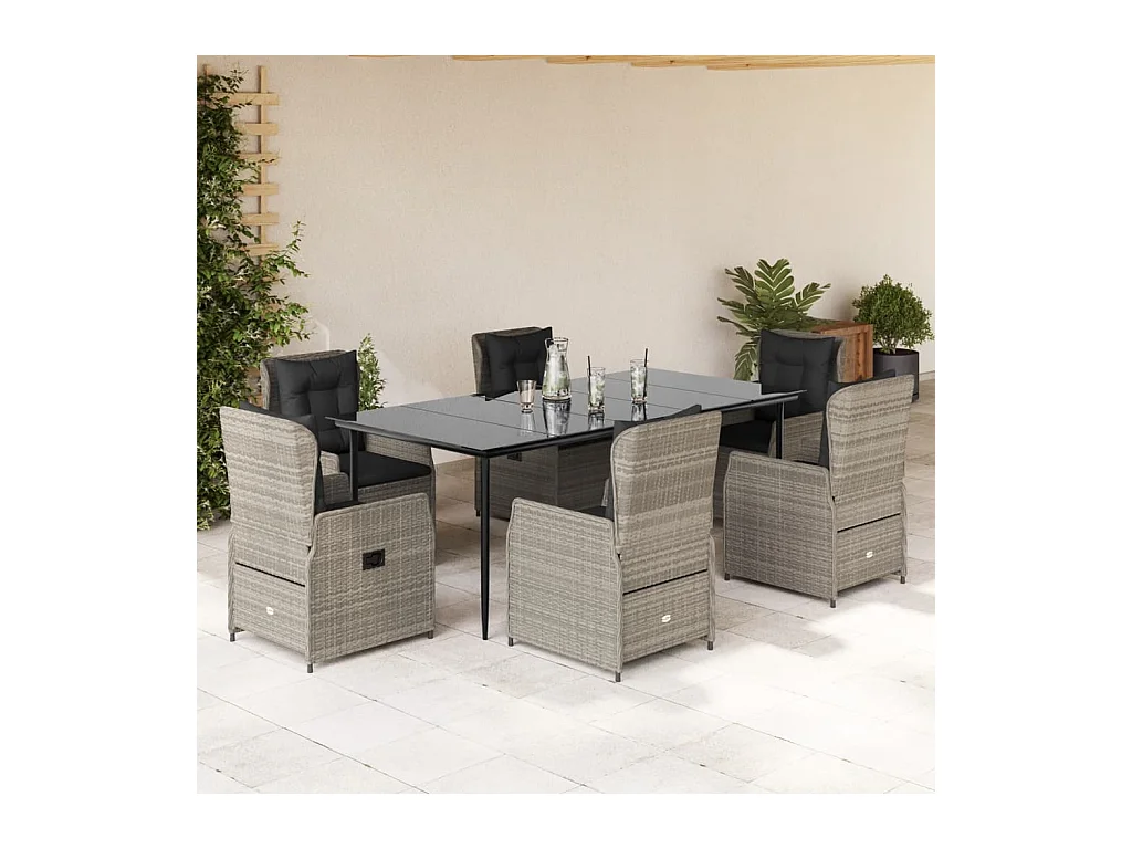 Set comedor jardín 7 piezas y cojines ratán sintético gris claro