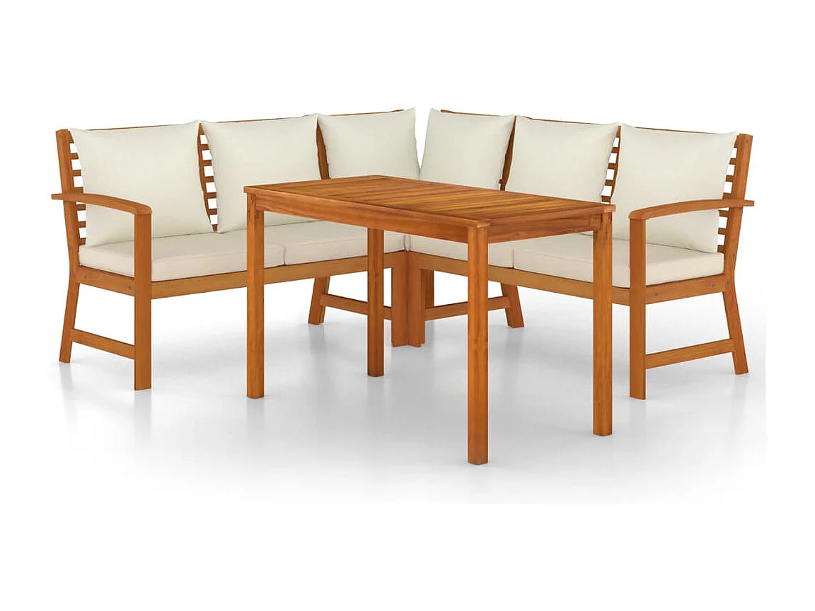 Juego comedor de jardín 4 piezas con cojines madera maciza acacia