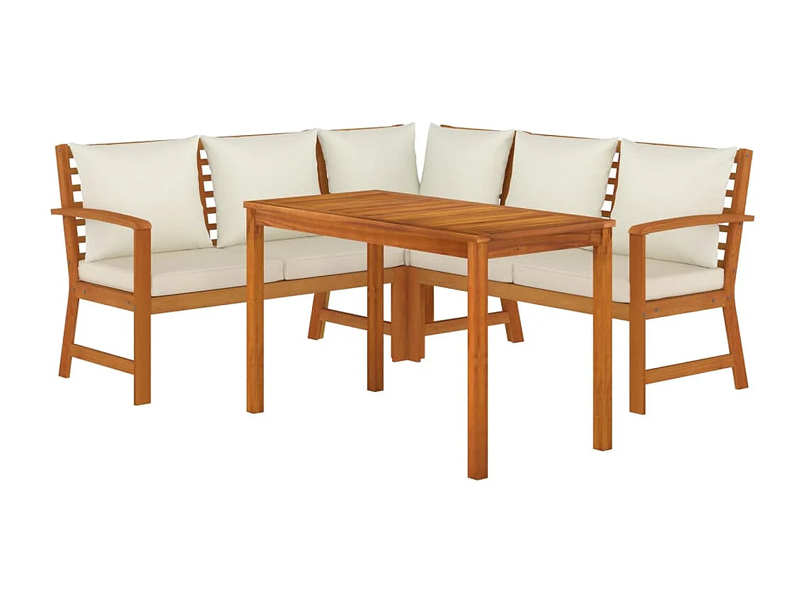 Juego comedor de jardín 4 piezas con cojines madera maciza acacia