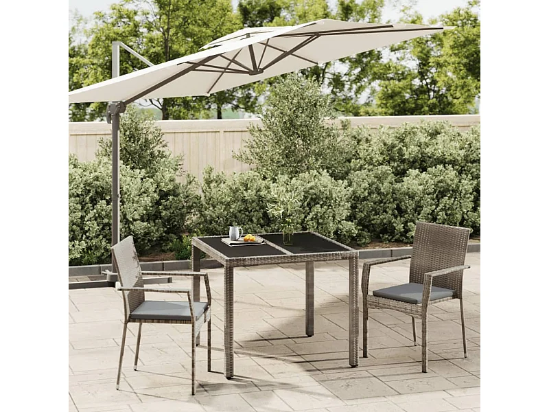 Set comedor de jardín 3 piezas con cojines ratán sintético gris