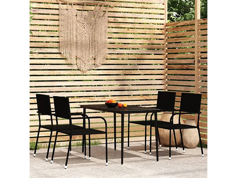 5 peças conjunto de jantar para jardim preto