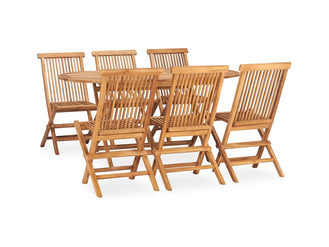 Mobilier à dîner d'extérieur pliable 7 pièces Bois solide de teck