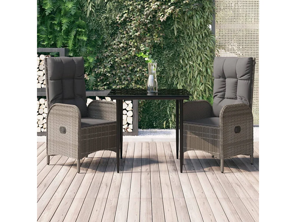 Mobilier à dîner de jardin 3 pièces avec coussins noir et gris