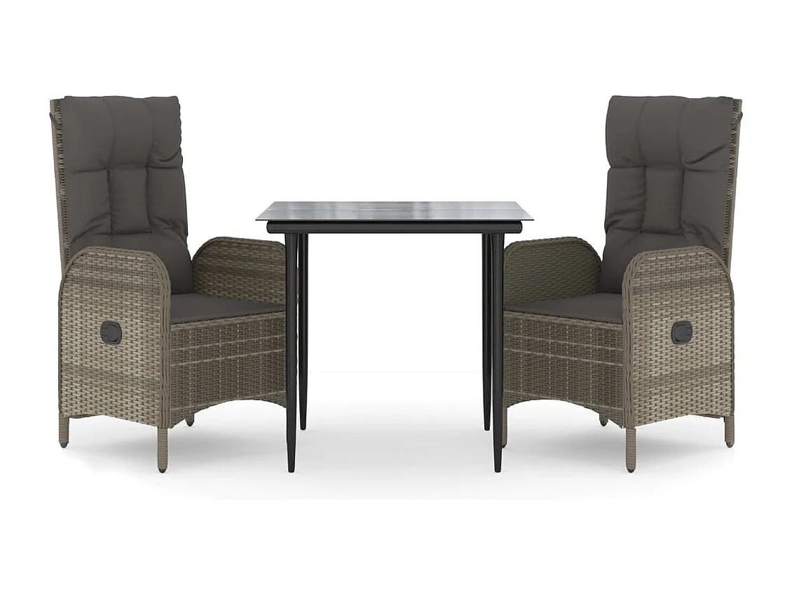 Mobilier à dîner de jardin 3 pièces avec coussins noir et gris