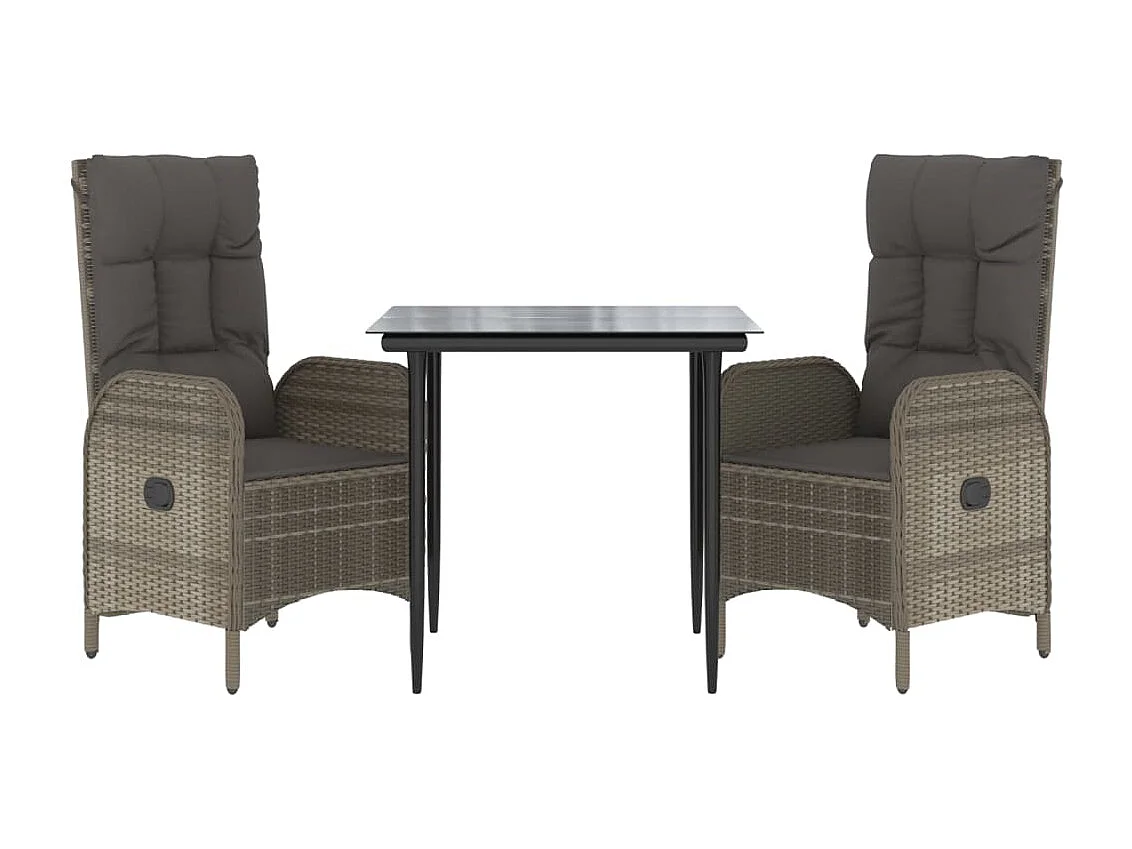 Mobilier à dîner de jardin 3 pièces avec coussins noir et gris