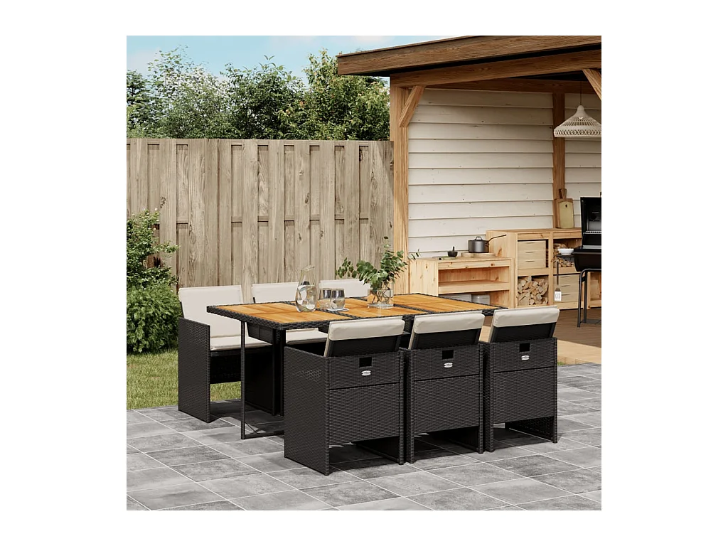7-delige Tuinset met kussens poly rattan zwart