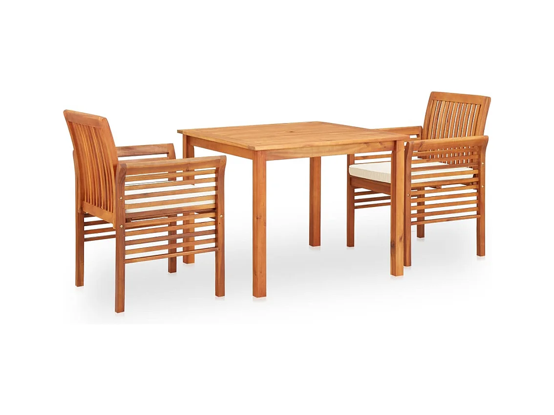 Mobilier à dîner d'extérieur 3 pièces et coussins Acacia solide