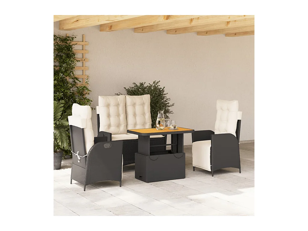 Ensemble à manger de jardin 4 pièces avec coussins noir