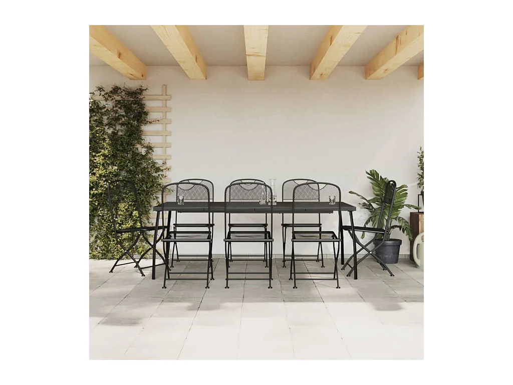 Ensemble à manger de jardin 9 pièces anthracite métal maille
