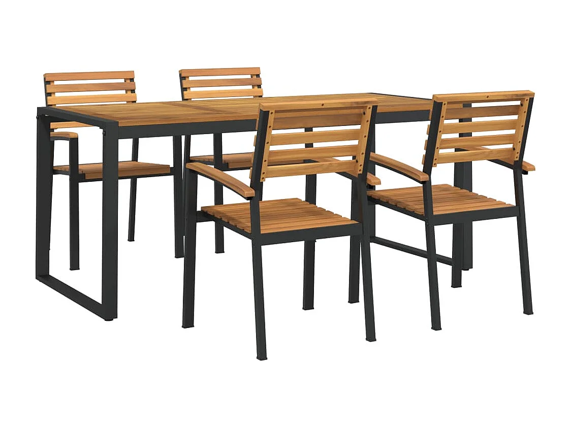 Juego de comedor de jardín 5 piezas madera maciza acacia y metal