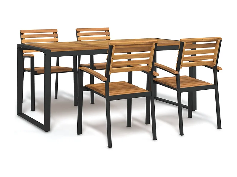 Juego de comedor de jardín 5 piezas madera maciza acacia y metal