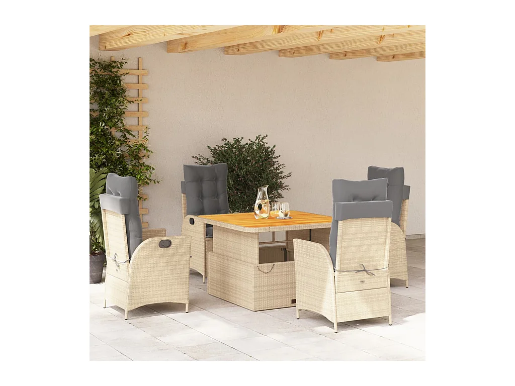5-delige Tuinset met kussens poly rattan beige