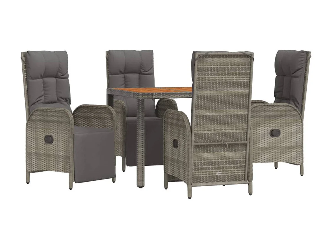 5 peças conjunto de jantar p/ jardim c/ almofadões vime PE cinza