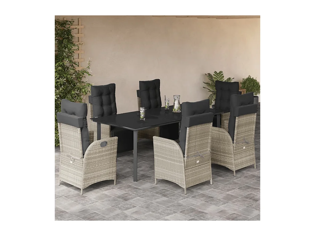 Set comedor jardín 7 piezas y cojines ratán sintético gris claro