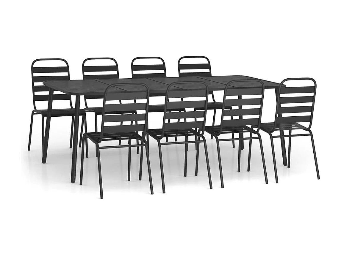 Ensemble de salle à manger de jardin 9 pièces anthracite acier