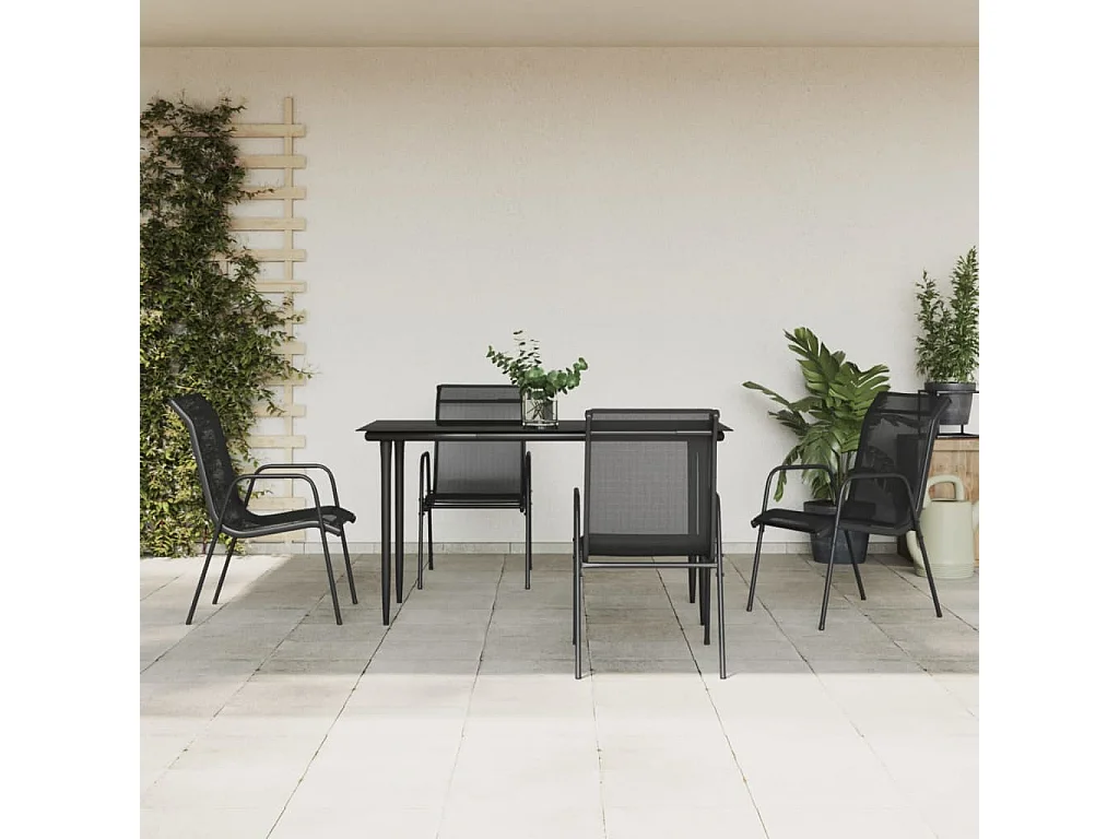 Ensemble à manger de jardin 5 pièces noir textilène et acier