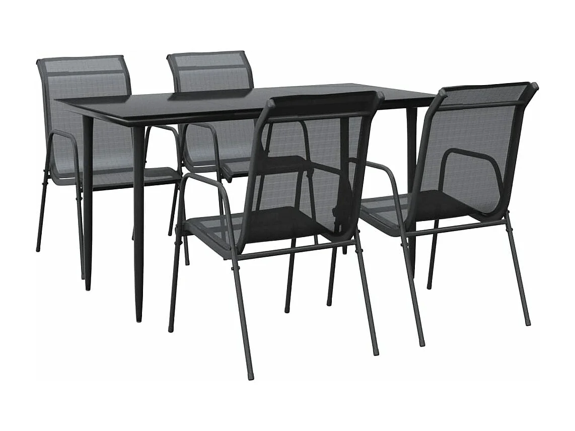 Ensemble à manger de jardin 5 pièces noir textilène et acier
