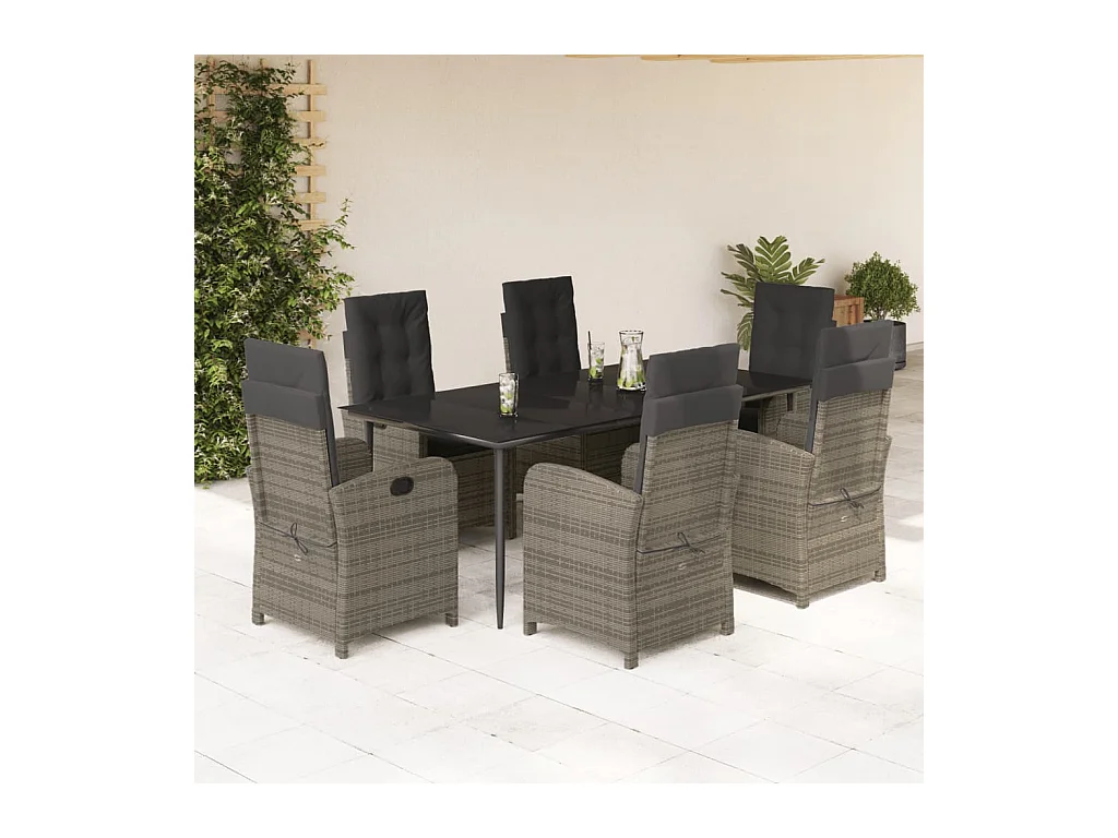 7-delige Tuinset met kussens poly rattan grijs