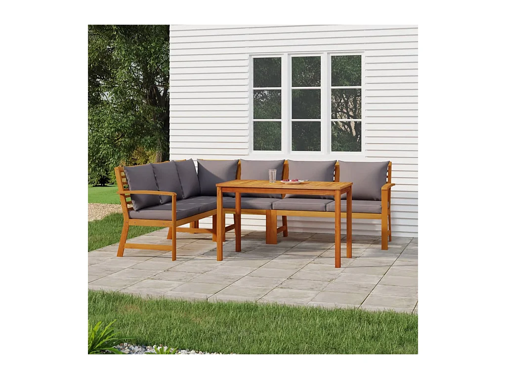 5 peças conjunto de jantar p/ jardim c/ almofadões acácia maciça