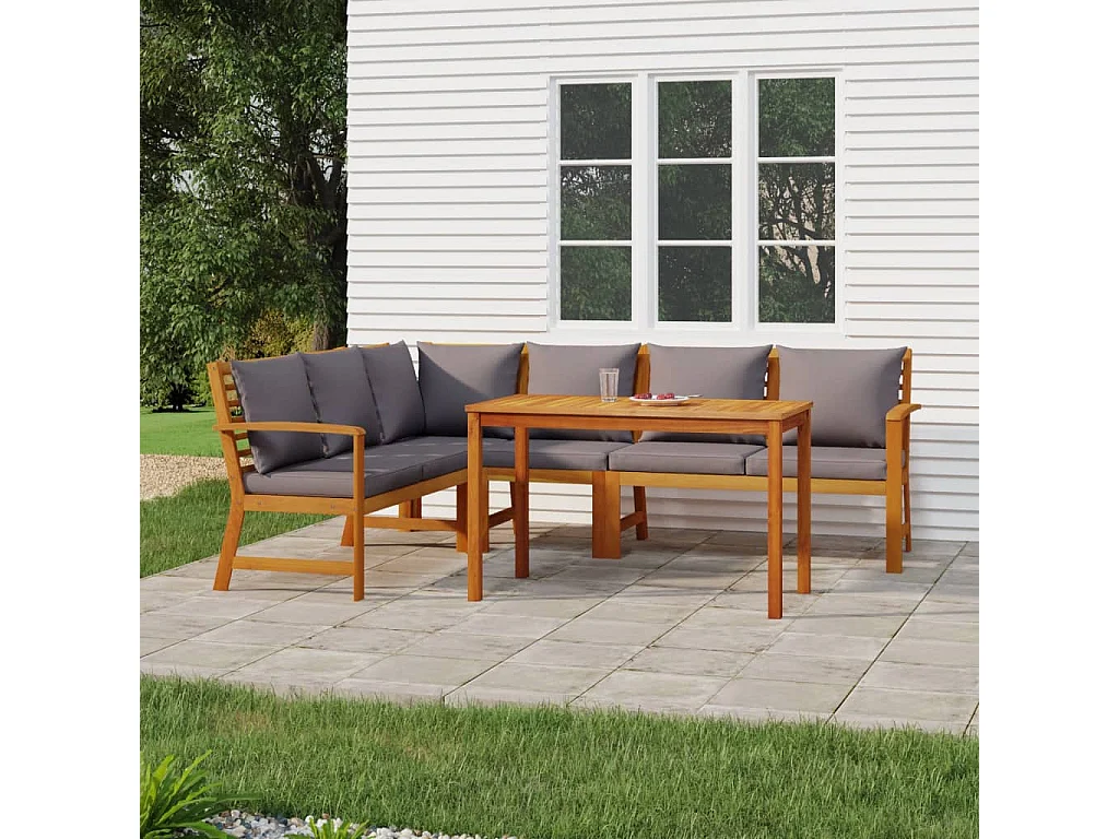 Ensemble de salle à manger de jardin coussins 5 pièces Bois acacia