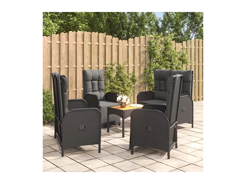 Mobilier à dîner de jardin et coussins 5 pièces Noir Résine tressée