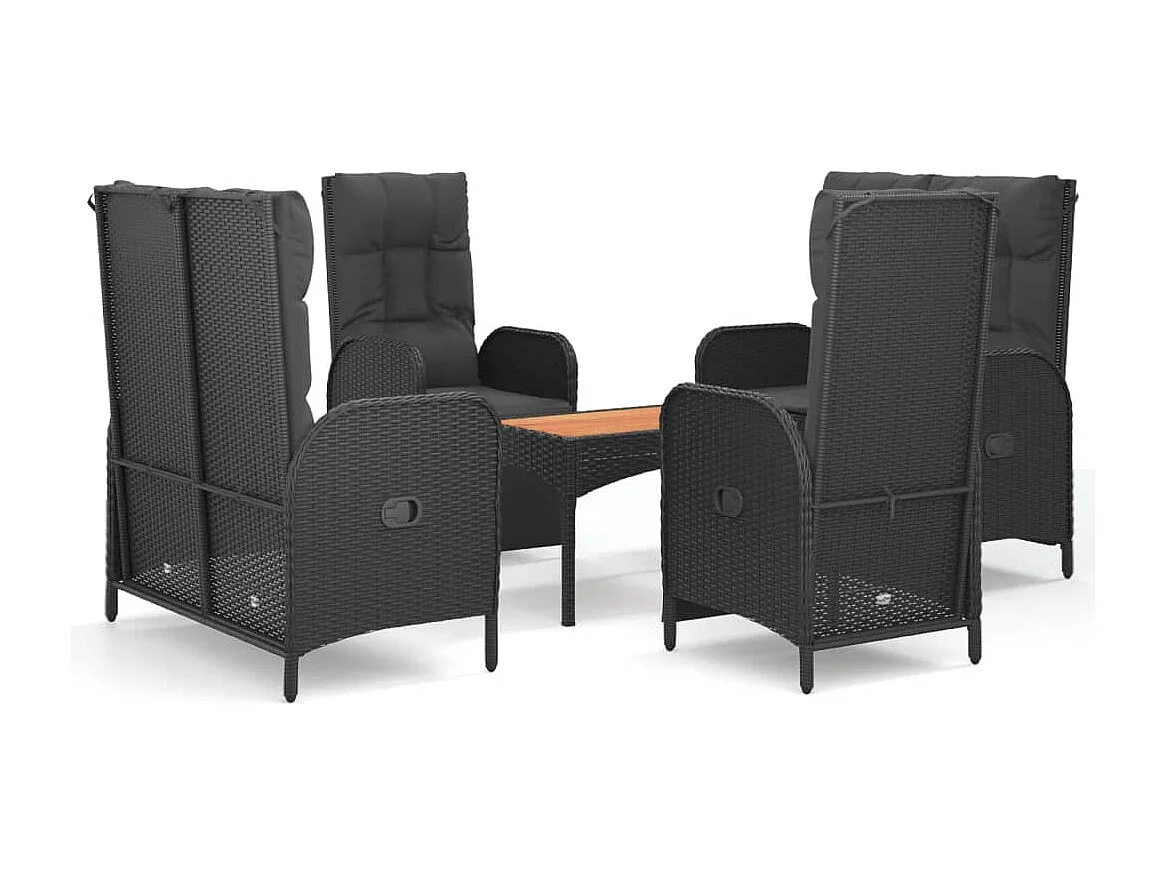 Mobilier à dîner de jardin et coussins 5 pièces Noir Résine tressée