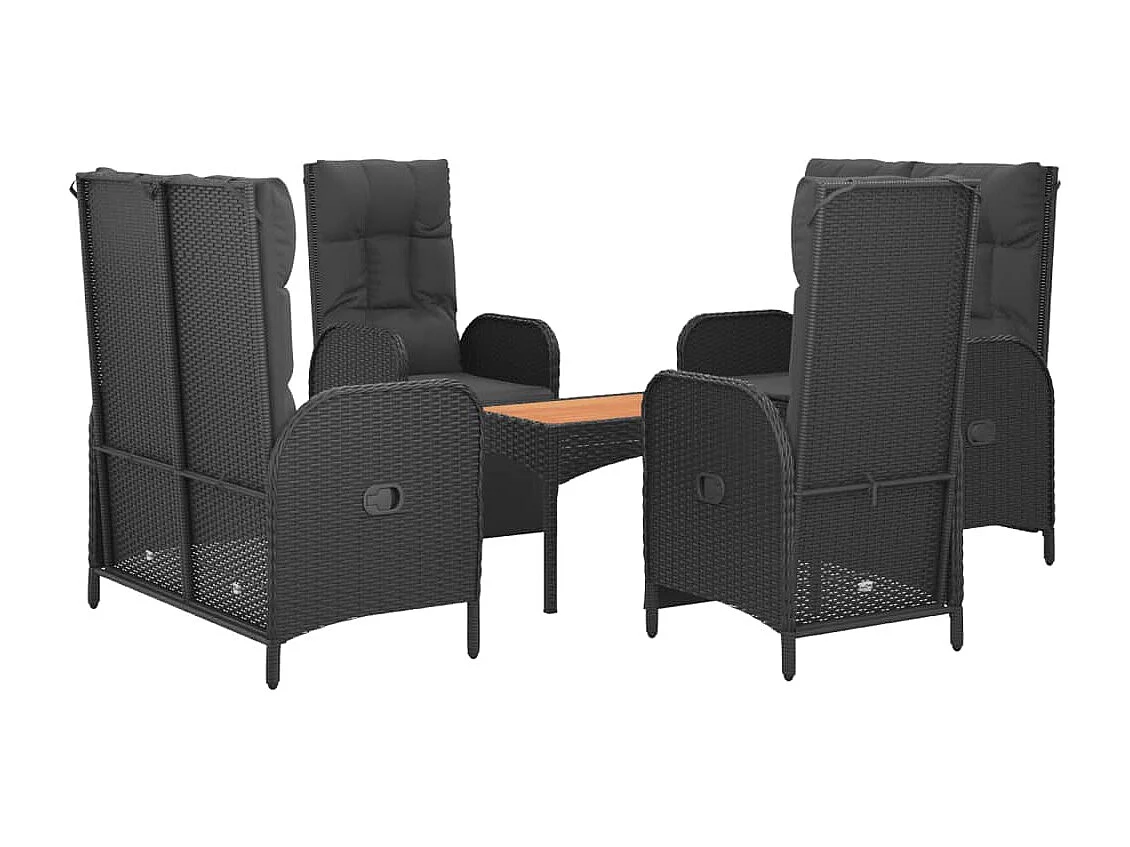 Mobilier à dîner de jardin et coussins 5 pièces Noir Résine tressée