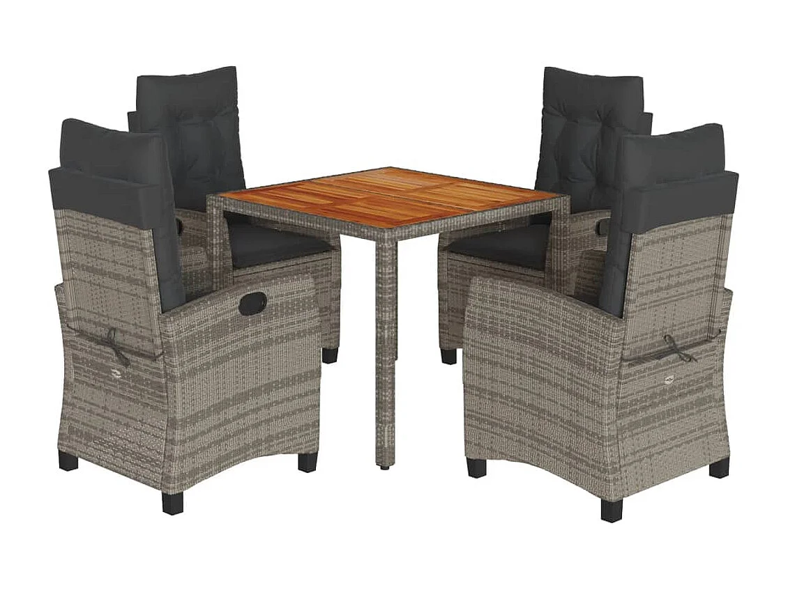 Ensemble à manger de jardin 5 pièces coussins gris résine tressée