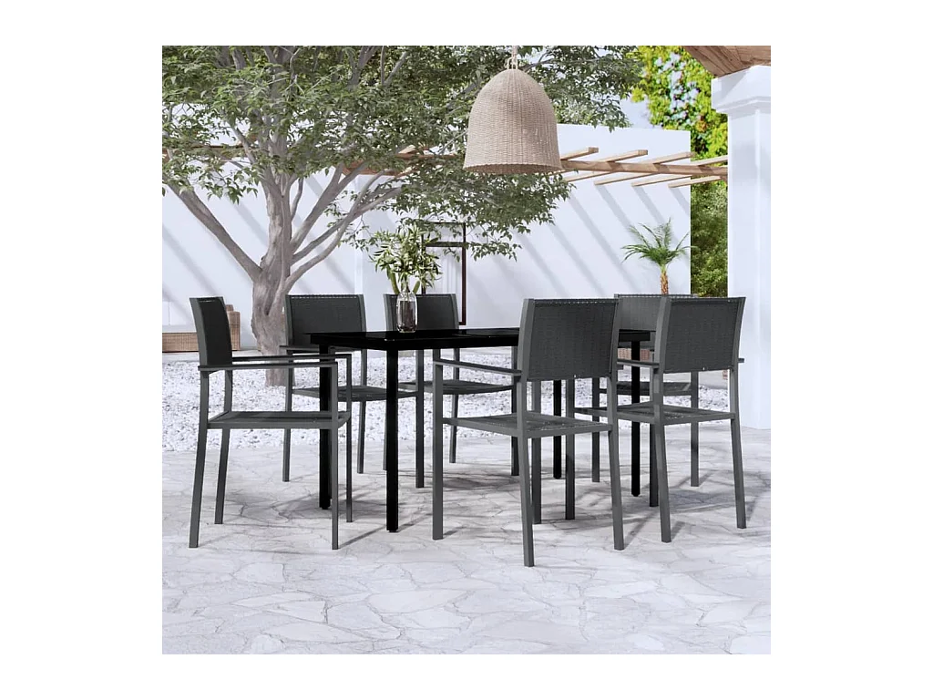 Ensemble de salle à manger de jardin 7 pièces Noir