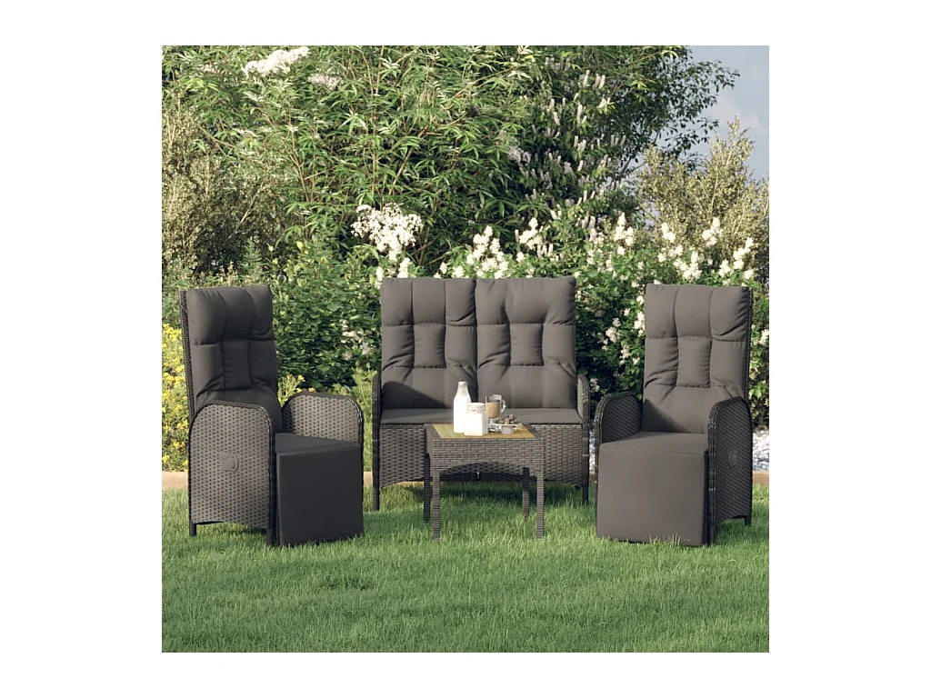 Ensemble de salle à manger de jardin avec coussins 3 pièces Noir