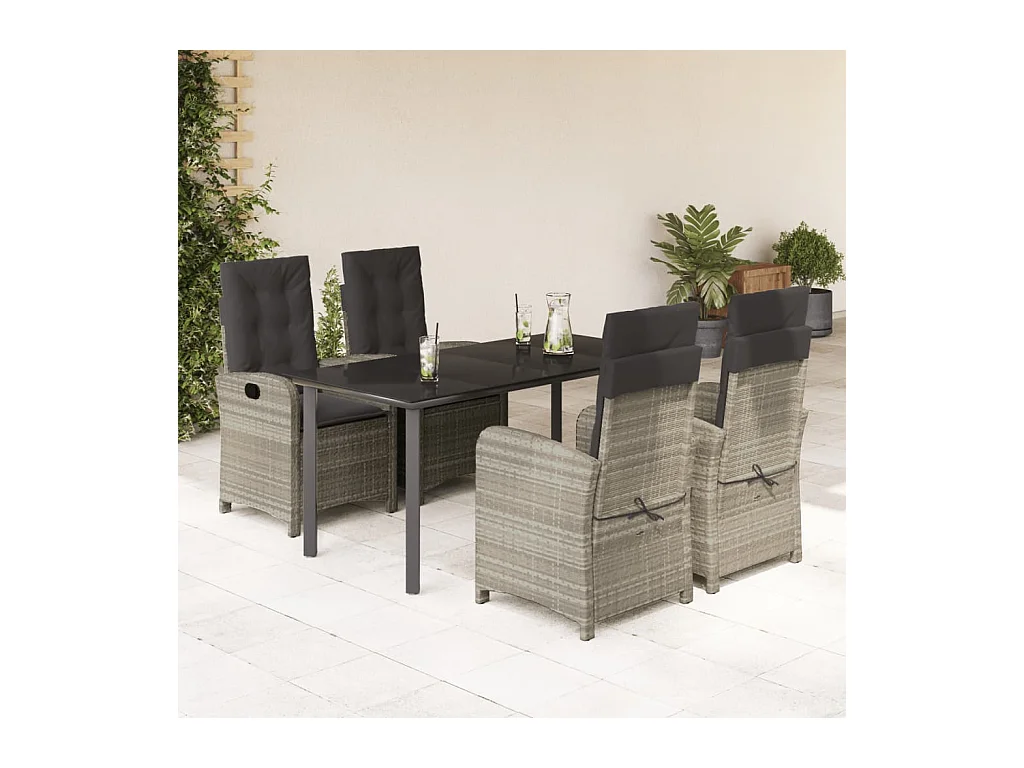 Ensemble à manger de jardin et coussins 5 pièces gris clair rotin