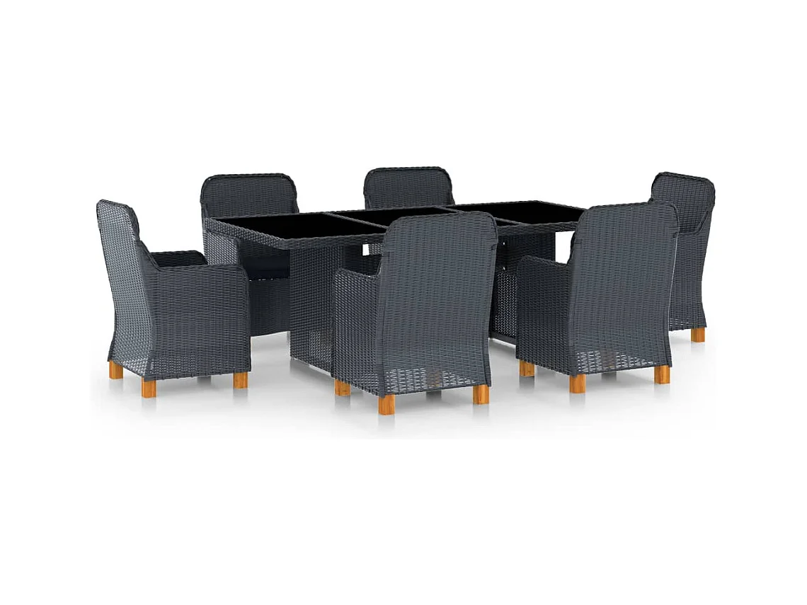 Set comedor jardín 7 piezas cojines ratán sintético gris oscuro