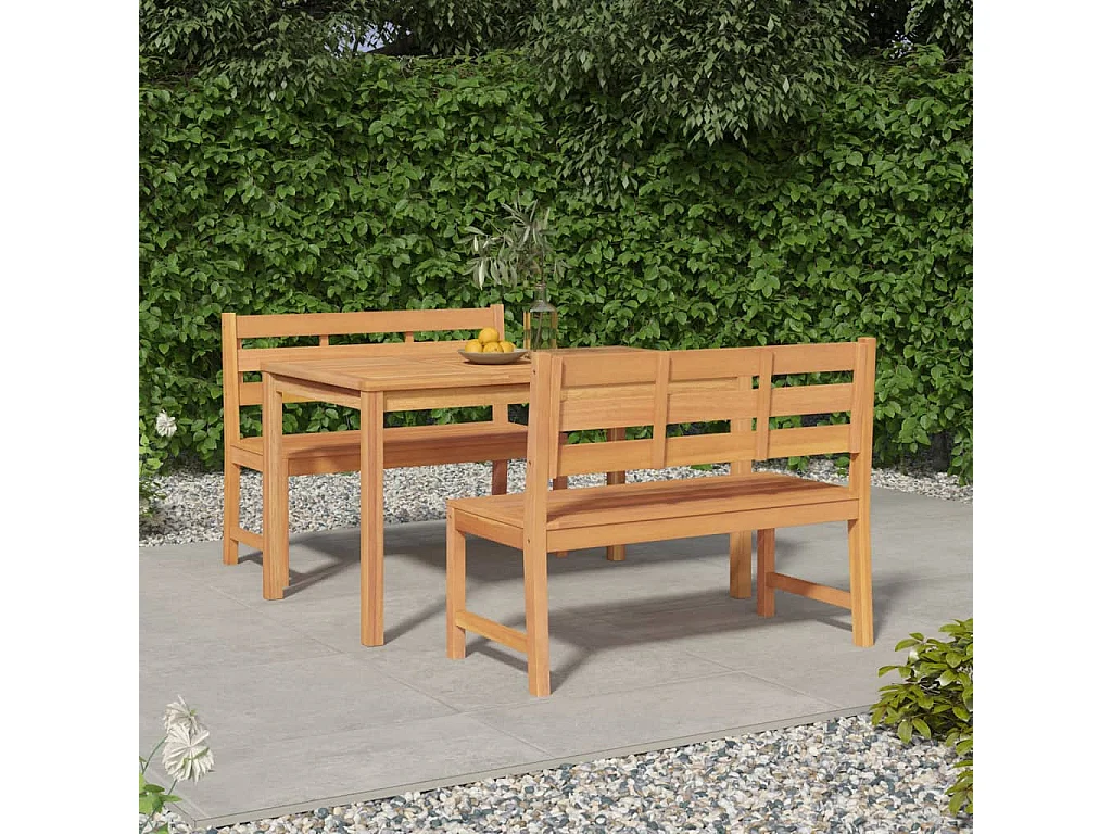 3 peças conjunto de jantar para jardim madeira de teca maciça