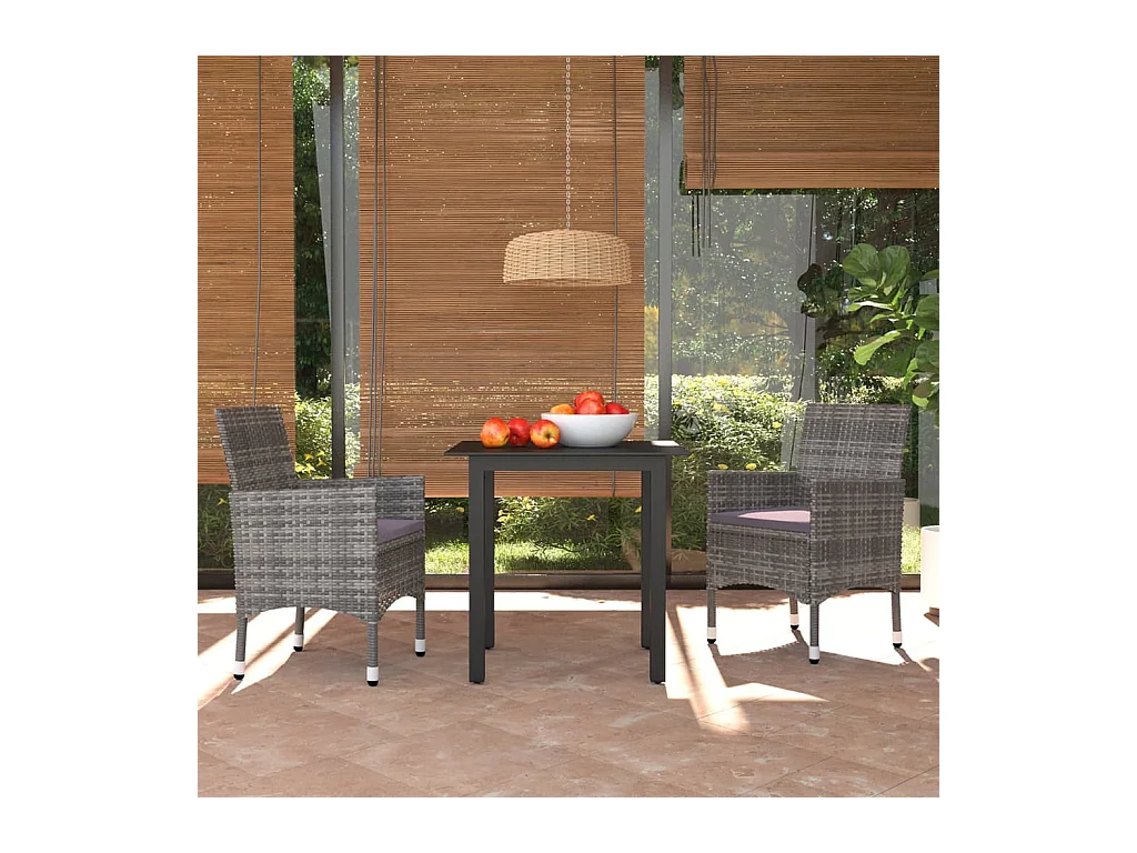 3-delige Tuinset met kussens poly rattan grijs