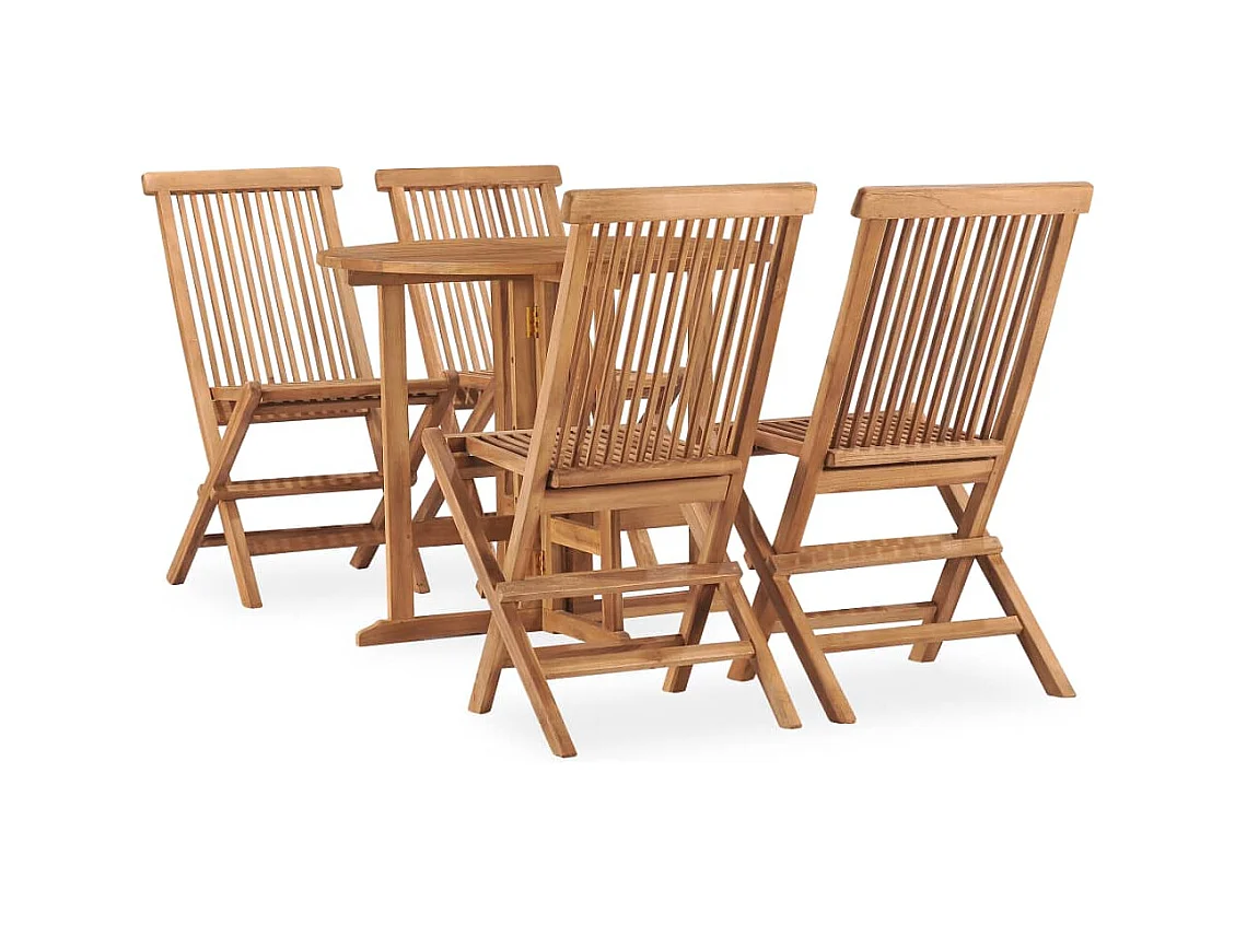 Mobilier à dîner d'extérieur pliable 5 pièces Bois solide de teck