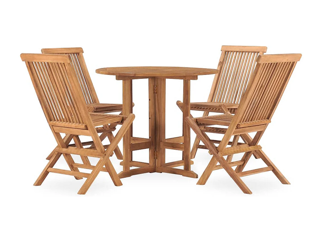 Mobilier à dîner d'extérieur pliable 5 pièces Bois solide de teck