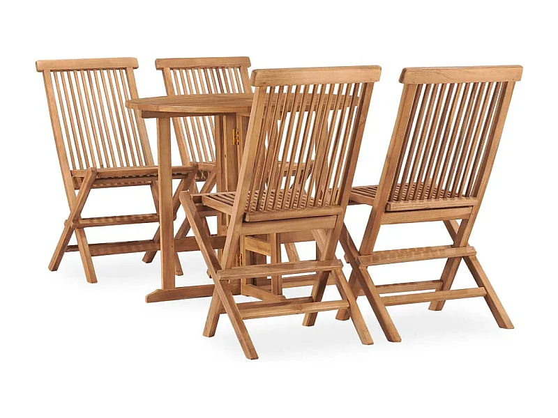 Mobilier à dîner d'extérieur pliable 5 pièces Bois solide de teck