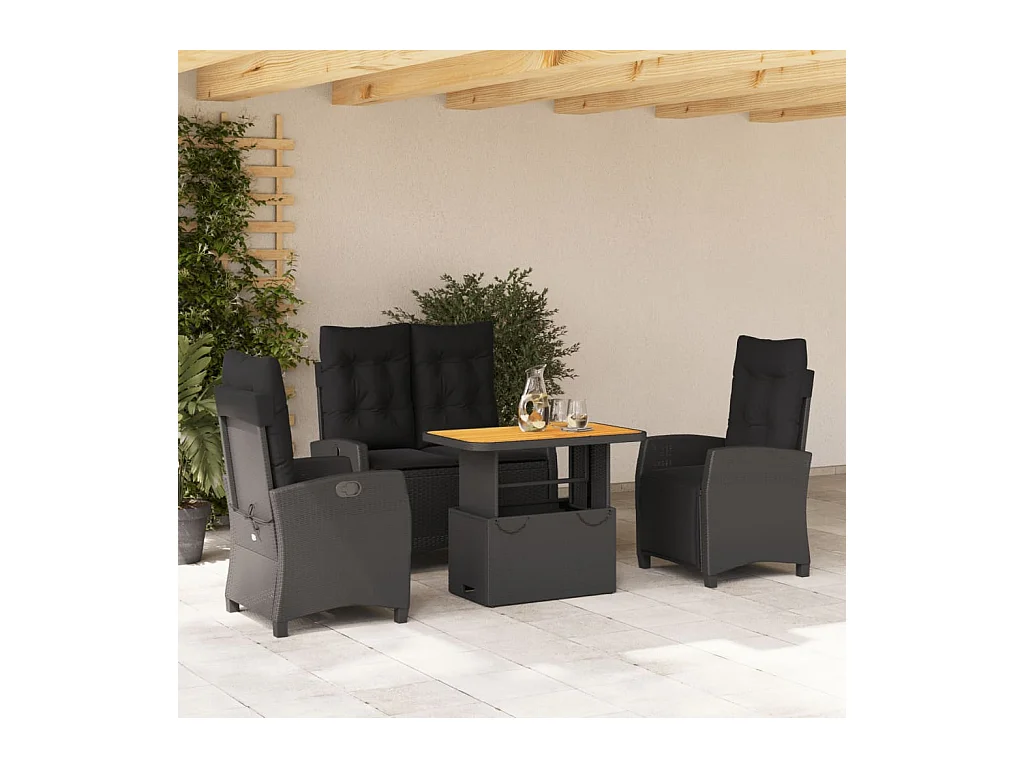 Ensemble à manger de jardin 4 pièces avec coussins noir
